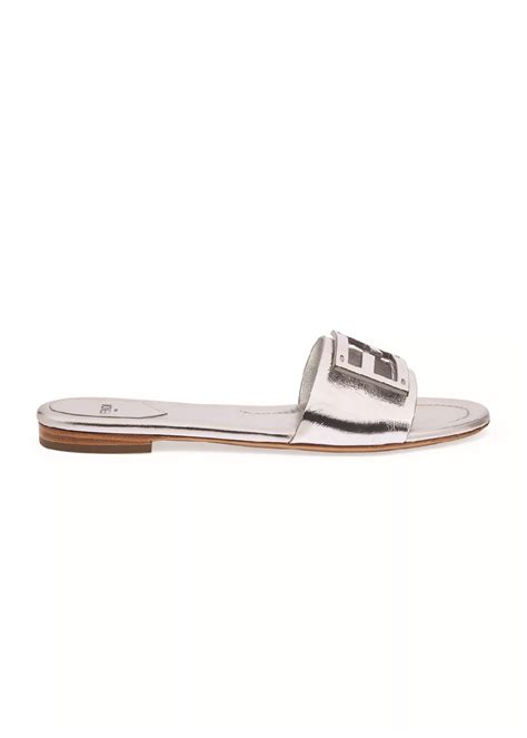 fendi metallic leather logo slides